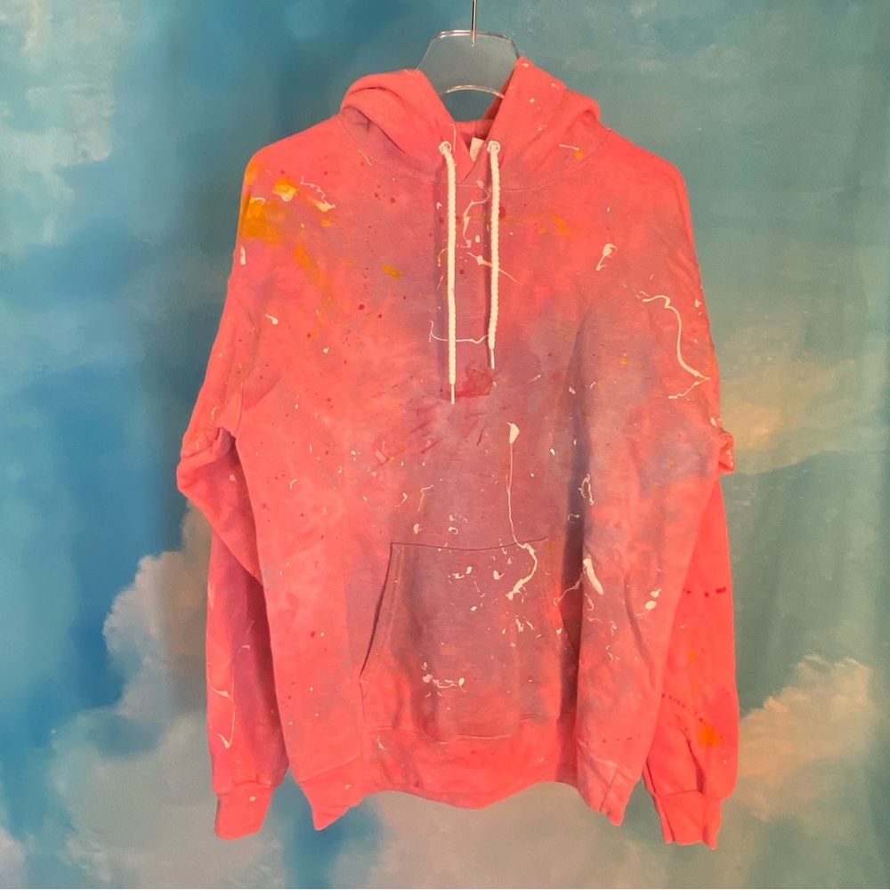 HANES ECO-SMART CUSTOM DYED PINK/RED PULLOVER DRAWSTRING HOODIE - SZ M